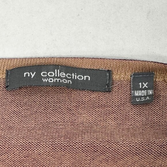 NY Collection Women's Sz 1X One Button Over Shirt 3/4 Sleeve Brown Preowned Snag - Picture 4 of 14